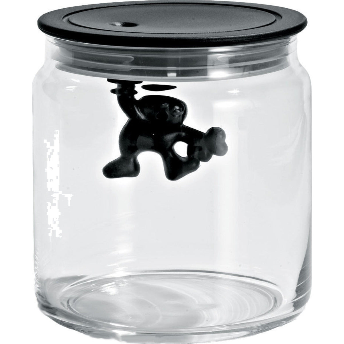 Sort Alessi Gianni glaskrukke med låg og lille figur, 70 cl