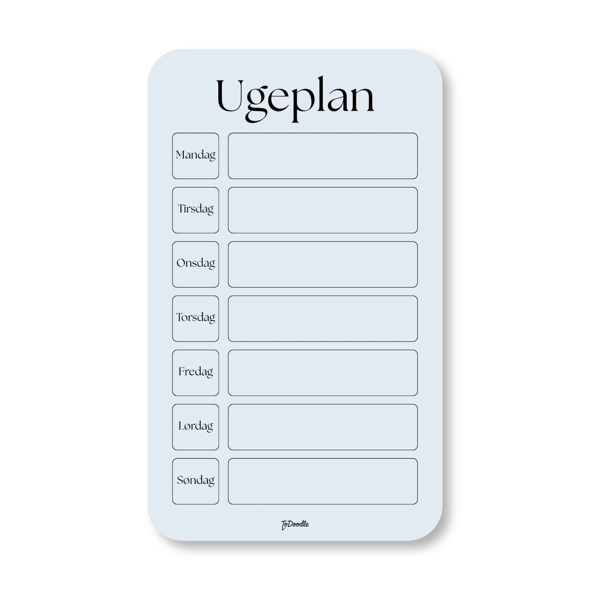 Blå ToDoodle Ugeplan til familiens aftaler, aktiviteter og gøremål