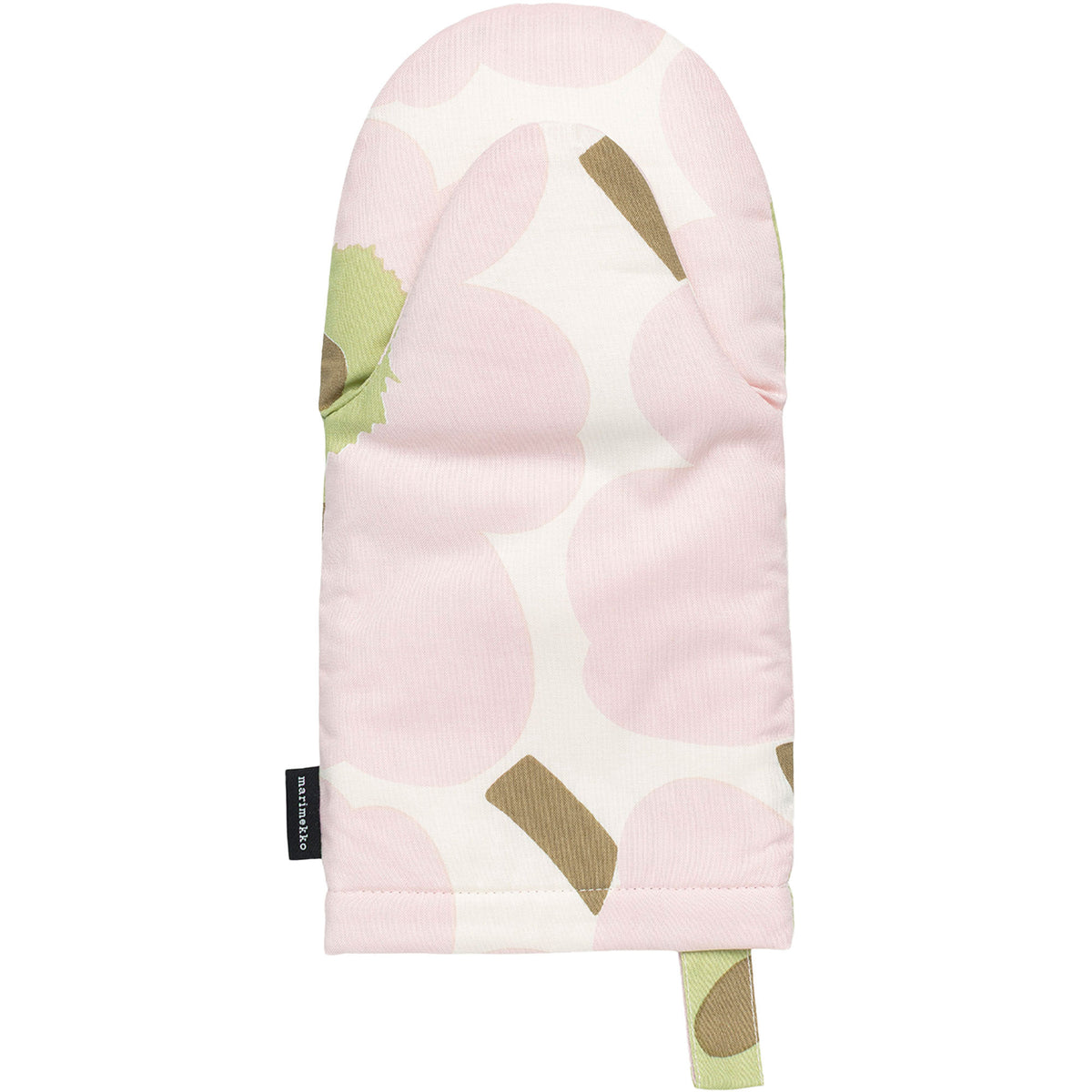 Marimekko Pieni Unikko ovnhandske i hvid og rosa med blødt mønster