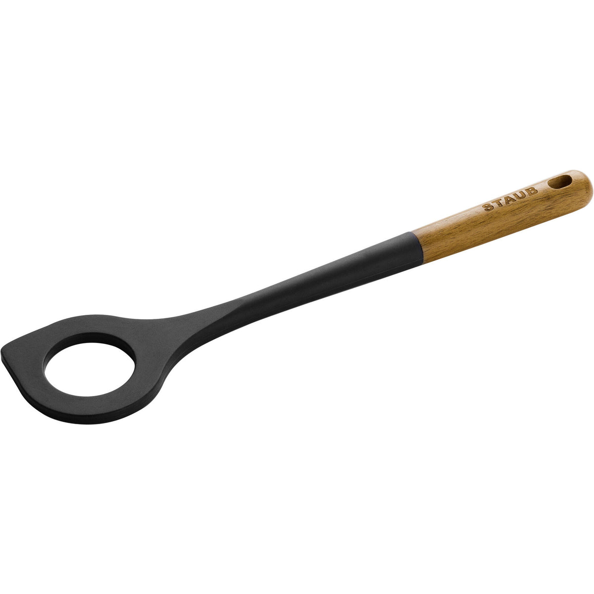Sort risottoske fra Staub, 31 cm, med hul i midten af skeen