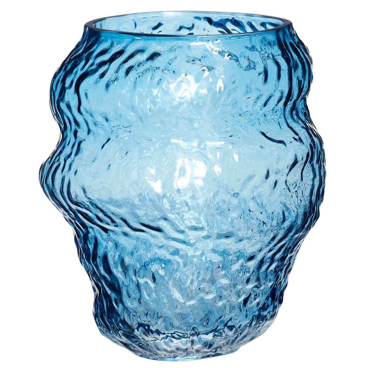 Blå Aurora vase i håndlavet glas fra Hübsch, 18 cm