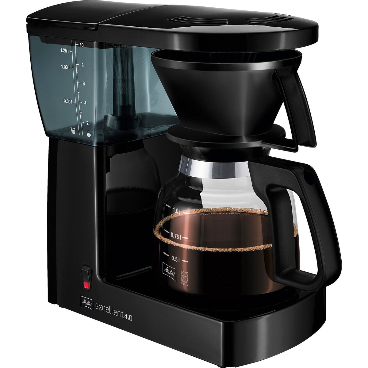 Sort Melitta Excellent 4.0 kaffemaskine med kande og retrodesign