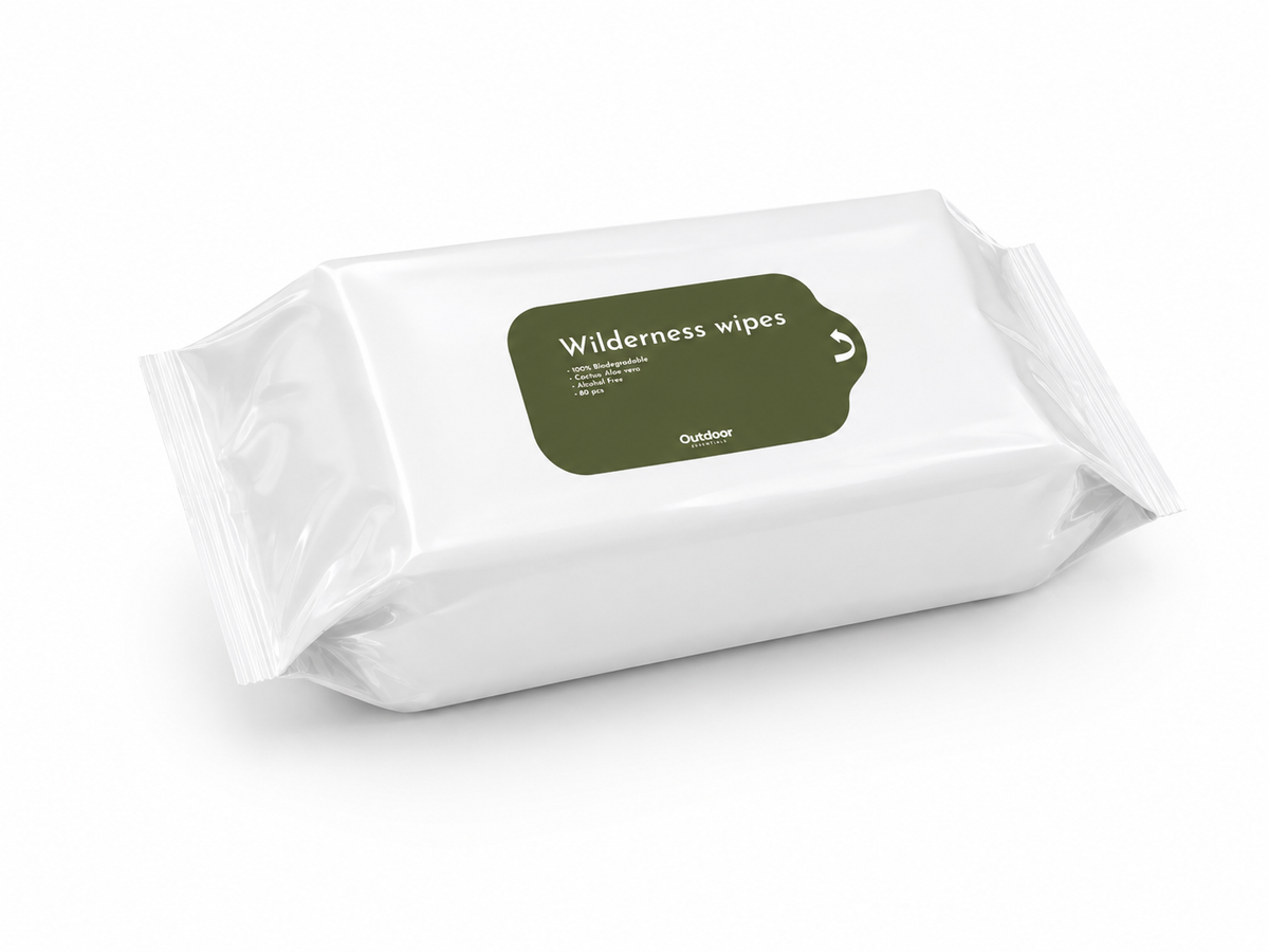Stor pakke med 80 Wilderness wipes nedbrydelige vådservietter fra Outdoor Essentials
