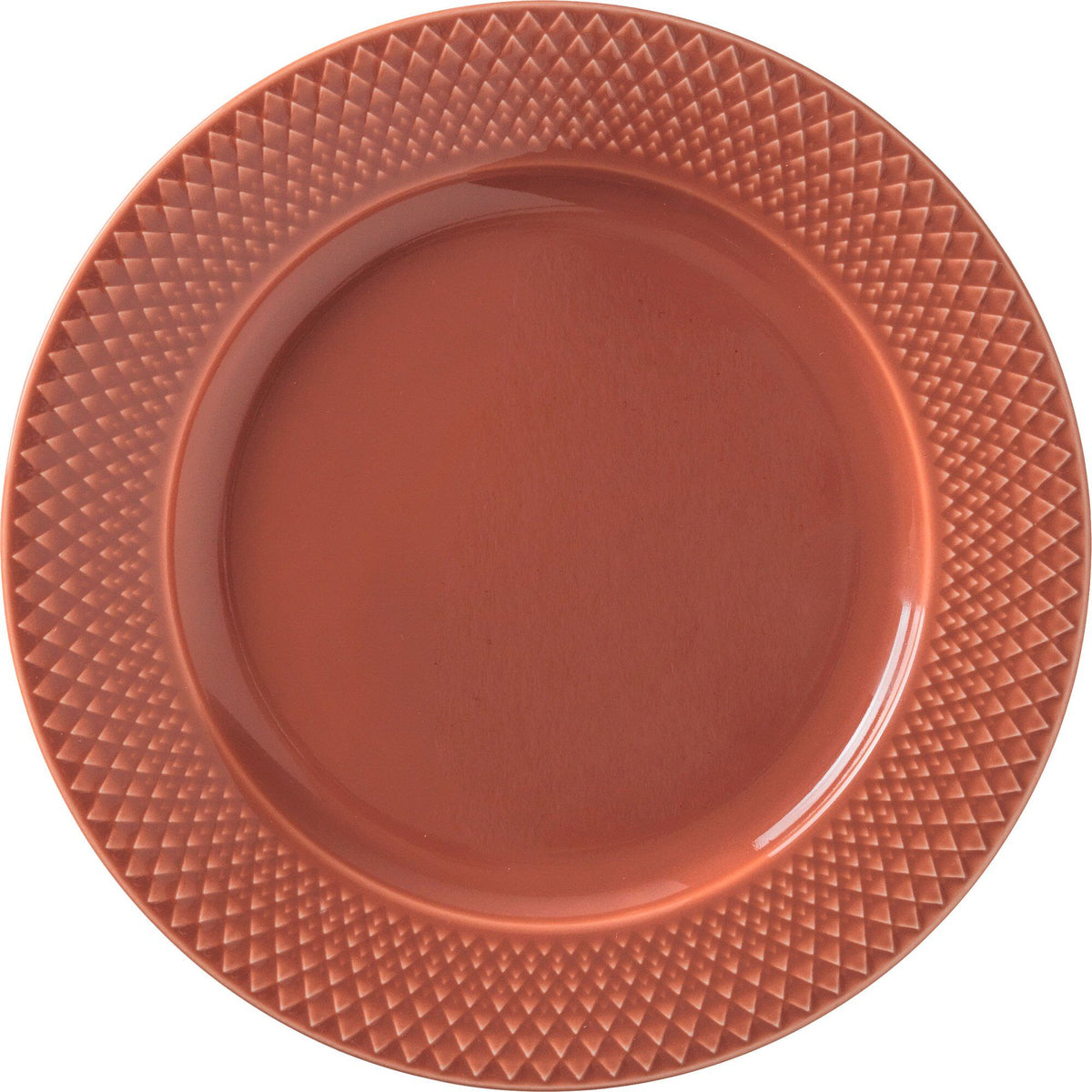Terracottafarvet Rhombe frokosttallerken fra Lyngby Porcelæn, 23 cm