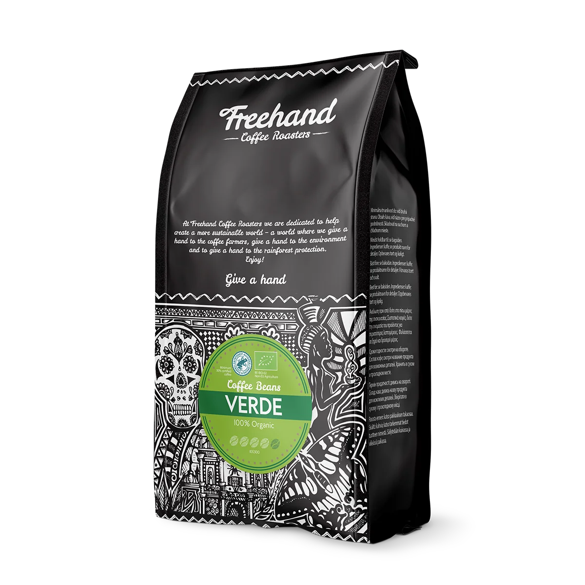 Pose med Freehand Verde kaffebønner på 1 kg, mellem/mørkristet Arabica