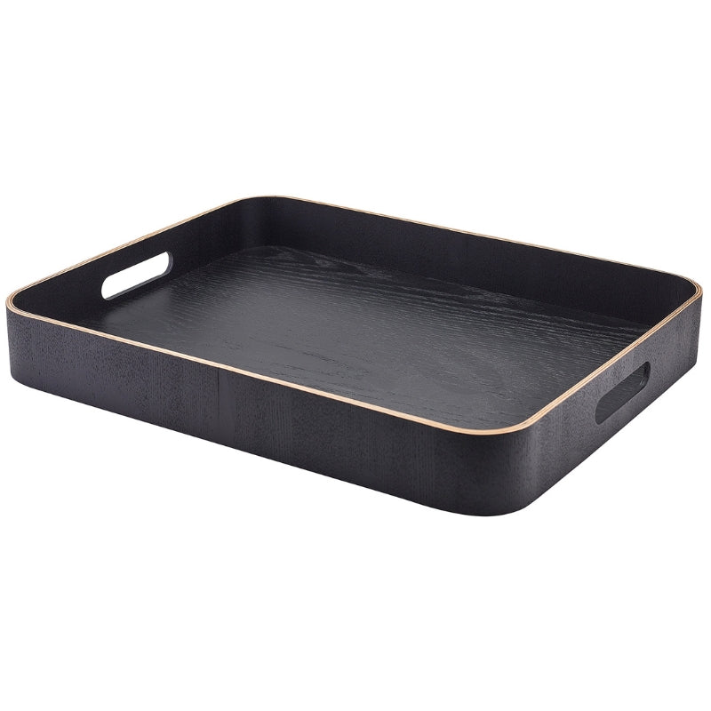 Sort tjenerbakke i træfinér fra Genware med anti-slip overflade, 45,5 x 36 cm