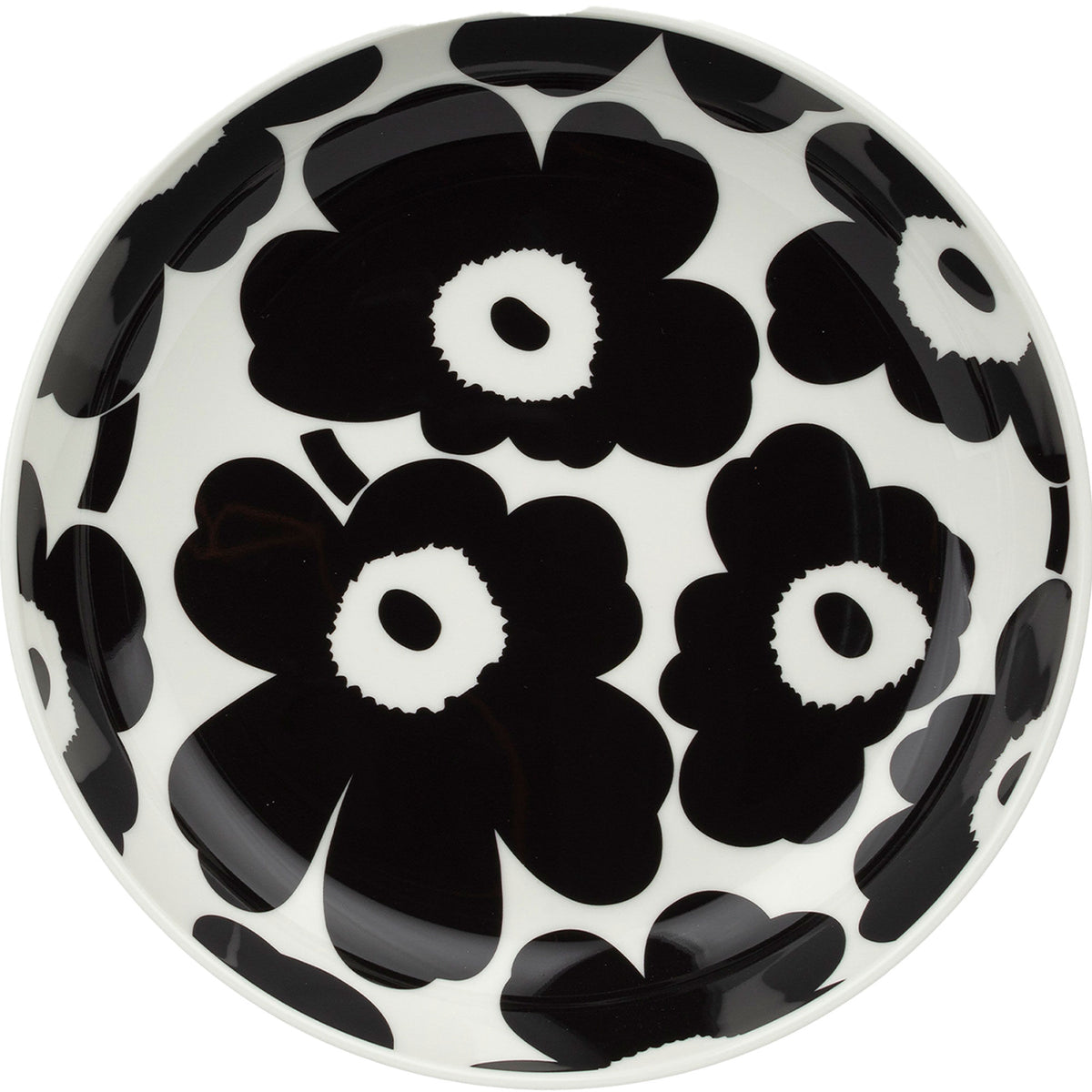 Dyb tallerken fra Marimekko med sort-hvidt Unikko-blomstertryk, Ø20,5 cm