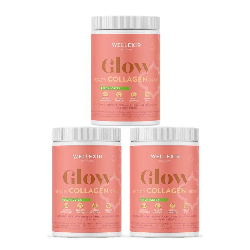 Pakke med tre Wellexir Glow Beauty Drink Peach Ice Tea, 60 dages forbrug hver