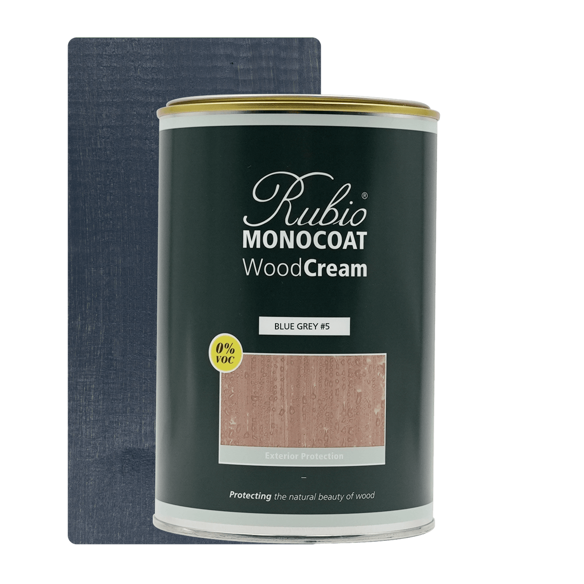 Dunk med Rubio Monocoat WoodCream i farven Blue Grey #5, 1 L, voksbaseret creme til lodret træ udendørs