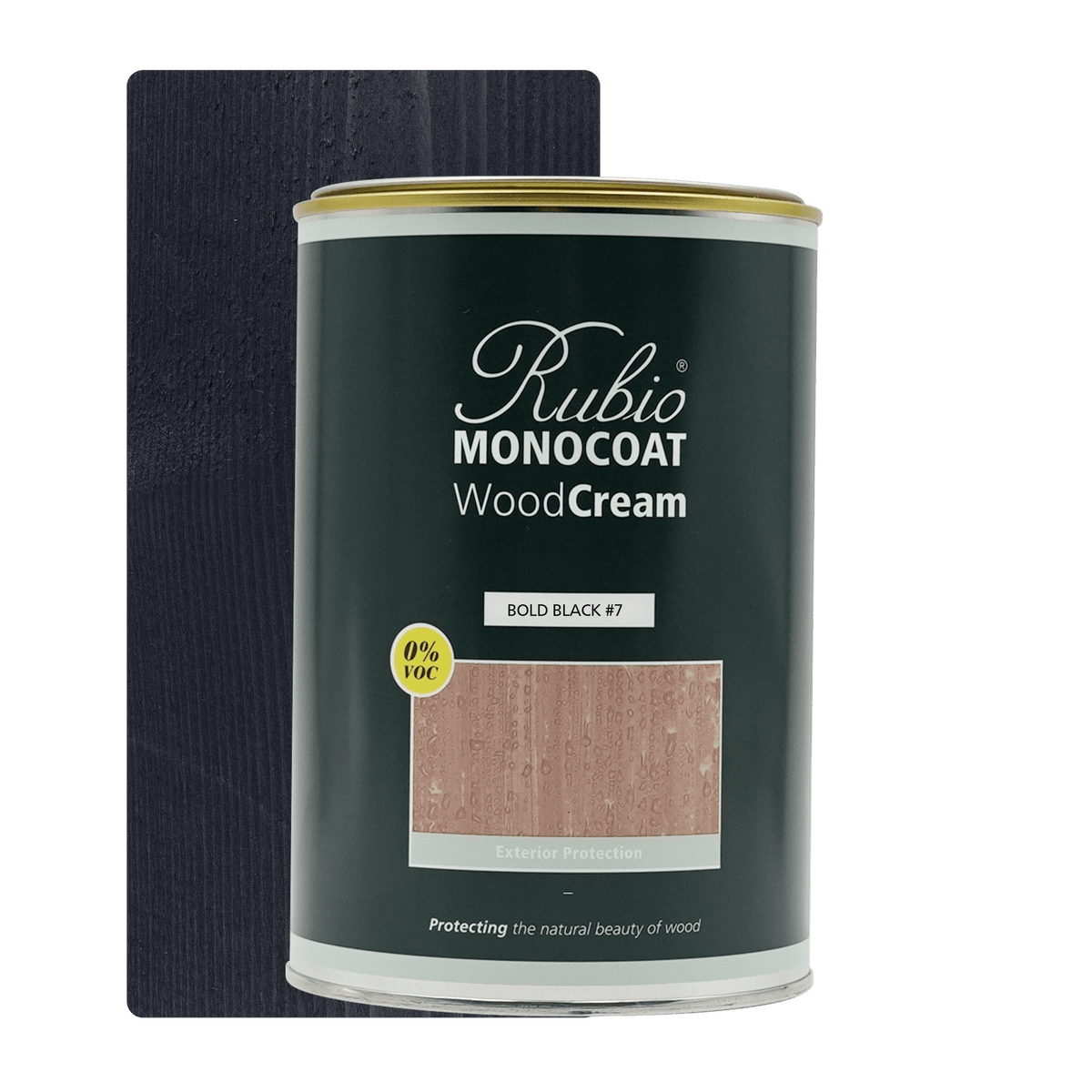 Dunk med Rubio Monocoat WoodCream i farven Bold Black #7, 1 L, voksbaseret creme til lodret træ udendørs