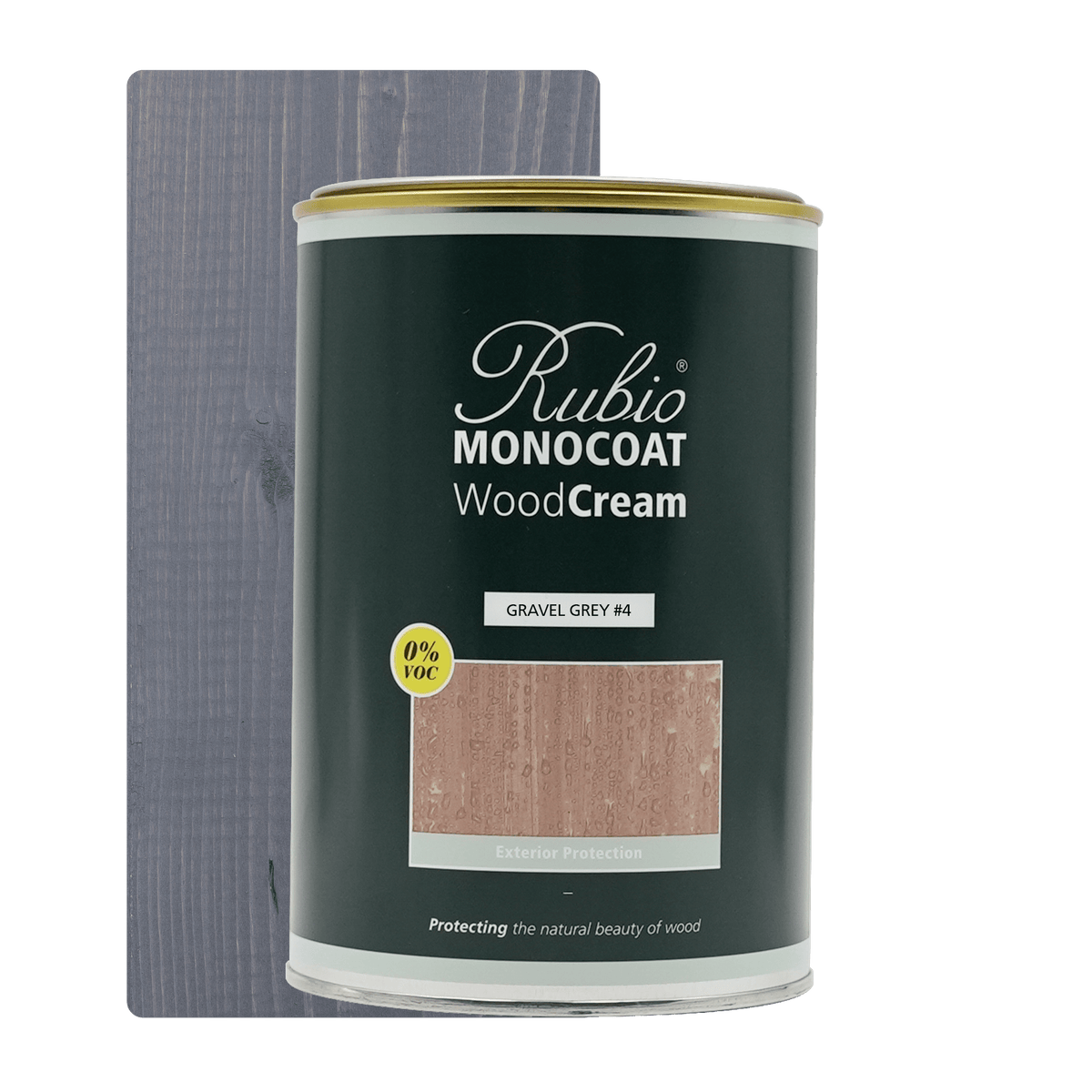 Dunk med Rubio Monocoat WoodCream i farven Gravel Grey #4, 1 L, voksbaseret creme til lodret træ udendørs