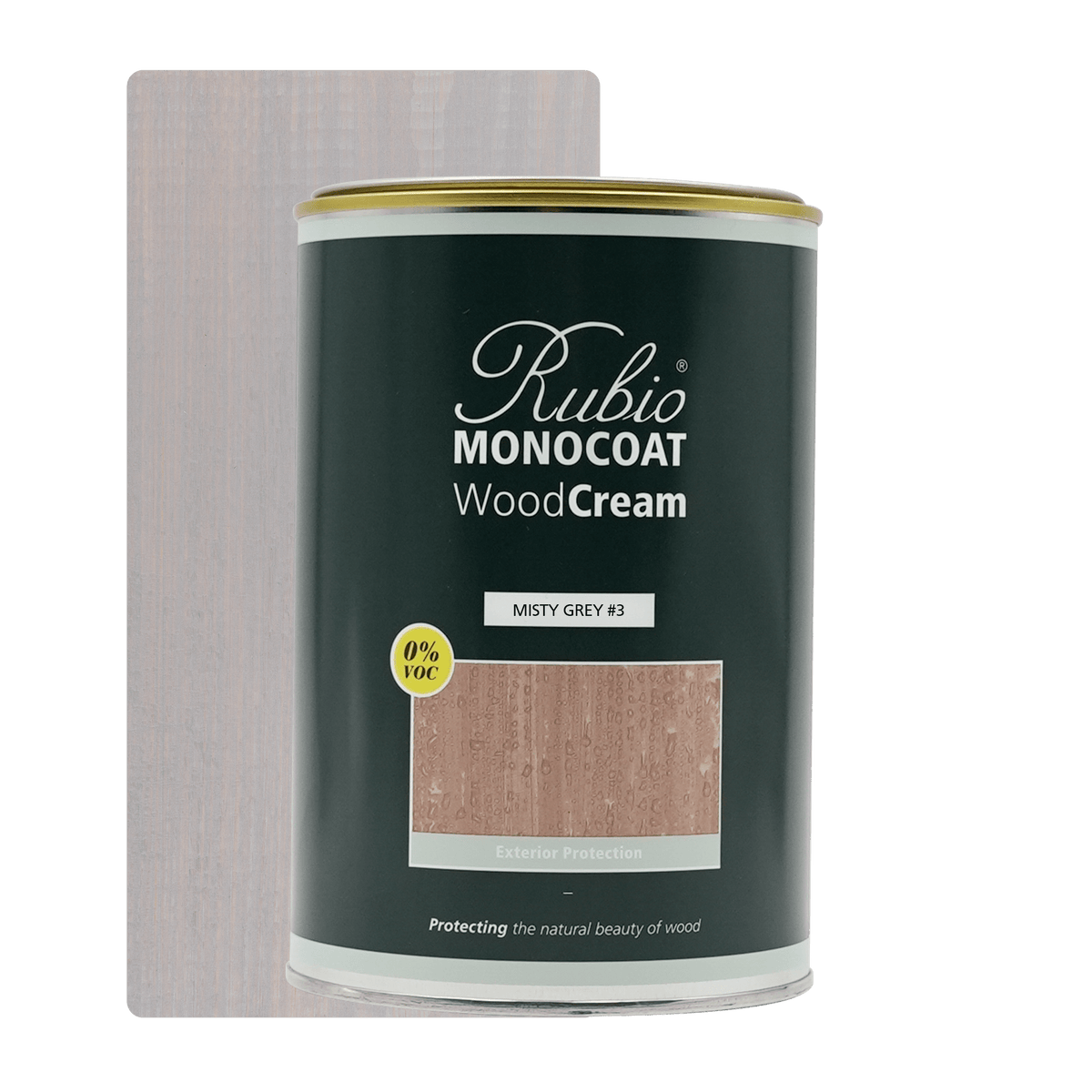 Dunk med Rubio Monocoat WoodCream i farven Misty Grey #3, 1 L, voksbaseret creme til lodret træ udendørs