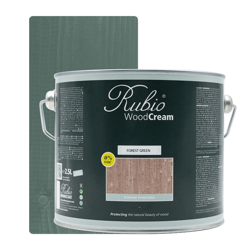 Rubio Monocoat WoodCream i farven Forest Green, voksbaseret creme i 2,5 L til udendørs træ