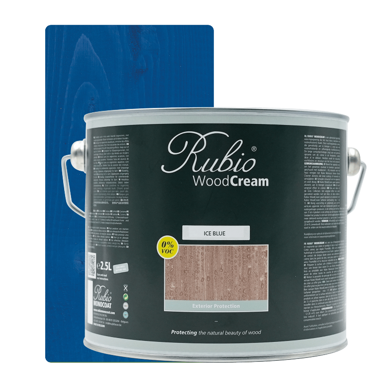 Rubio Monocoat WoodCream i farven Ice Blue, voksbaseret creme i 2,5 L til udendørs træ