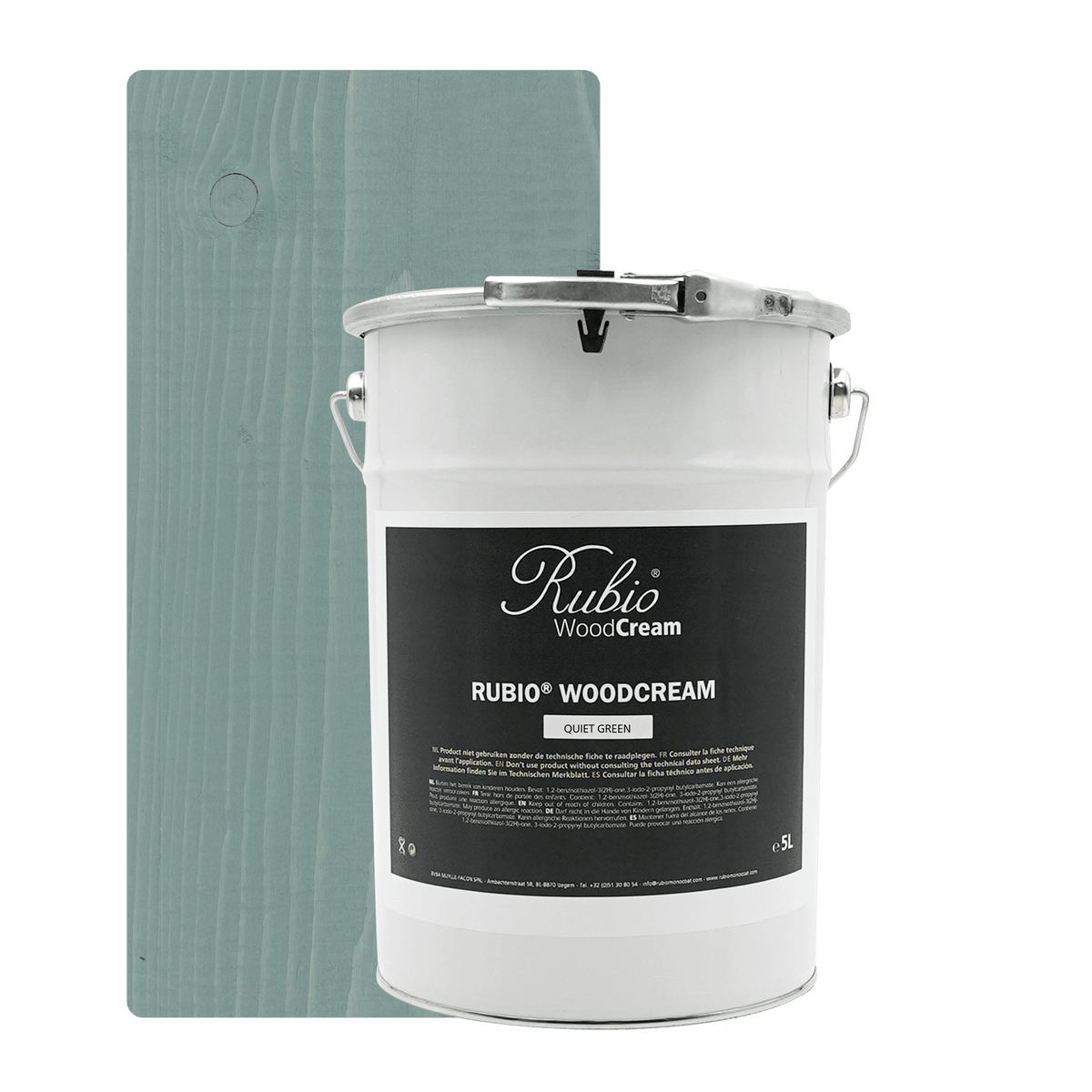 Rubio Monocoat WoodCream i farven Quiet Green, voksbaseret creme i 5 L til udendørs træ