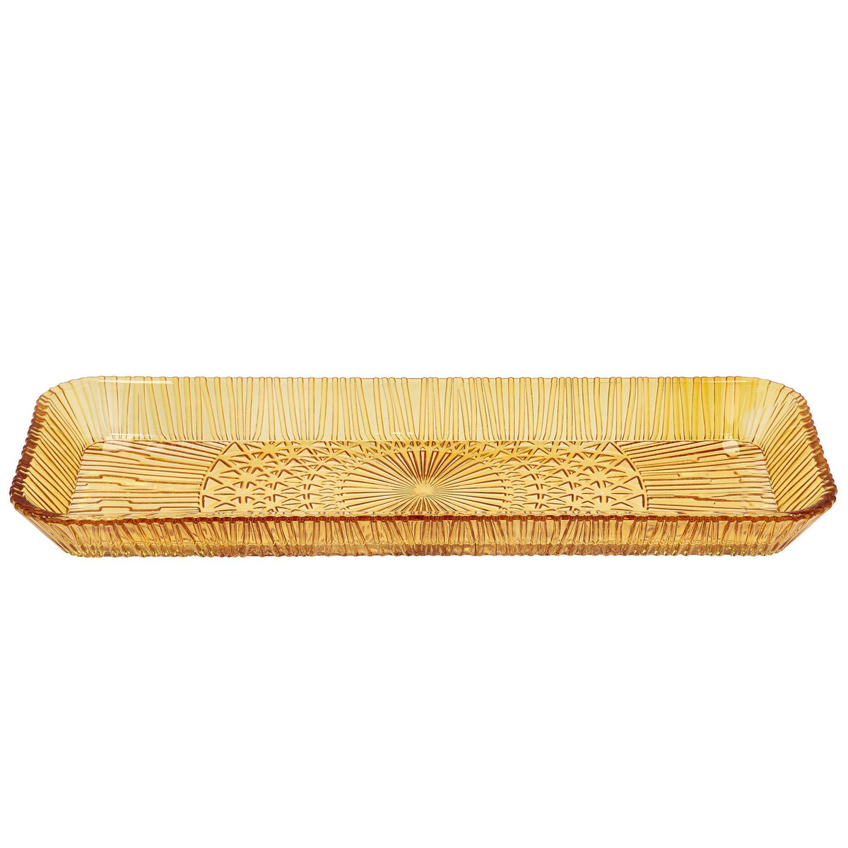 Bitz Kusintha rektangulært serveringsfad i rav glas, 38 x 14 cm