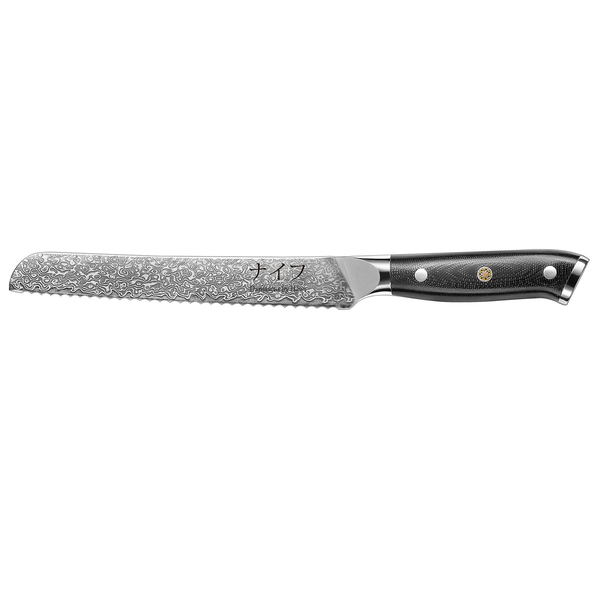 Hâws Damascus brødkniv på 33 cm med langt savtandet blad