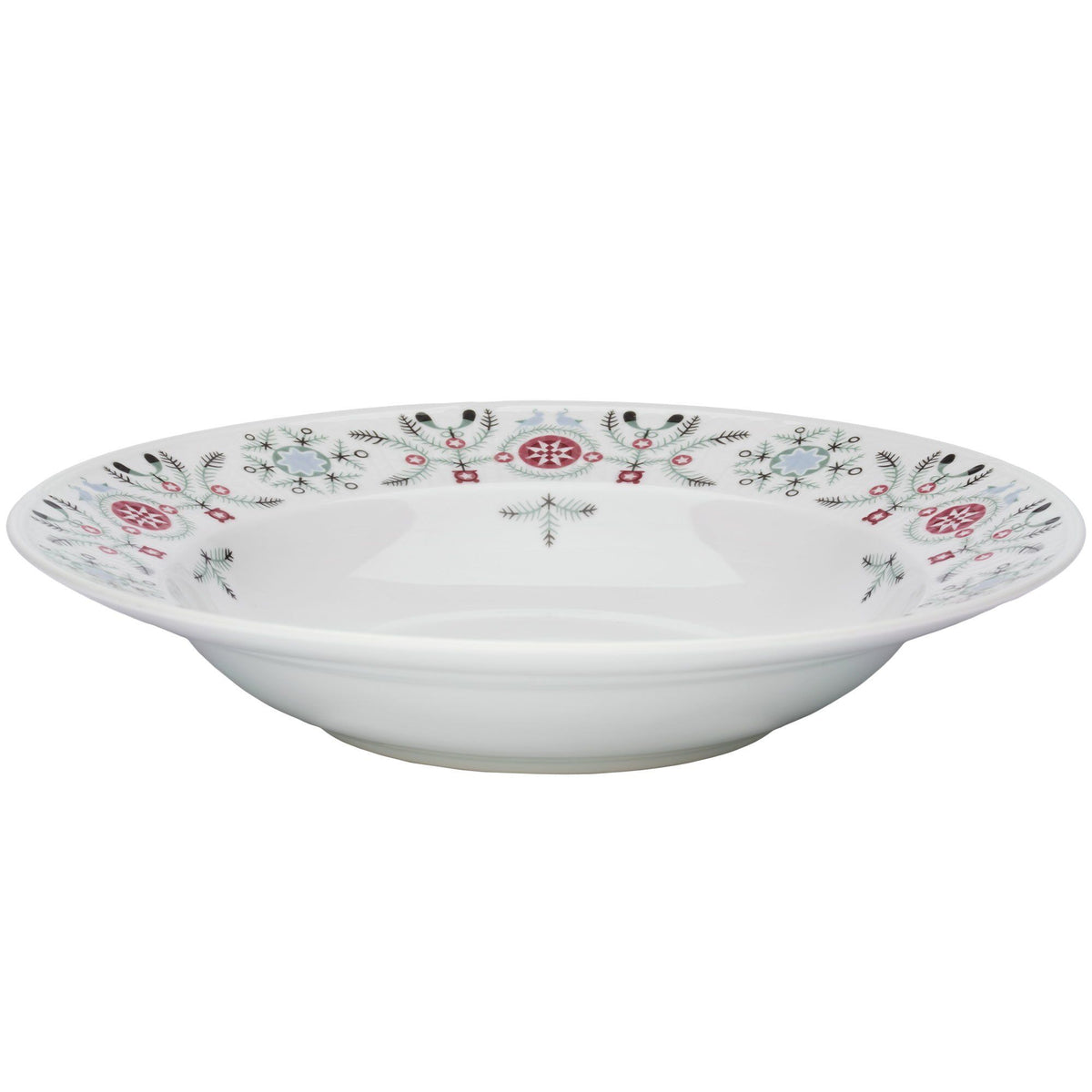 Rörstrand Swedish Grace Winter dyb tallerken 25 cm med grantræer og snefnug