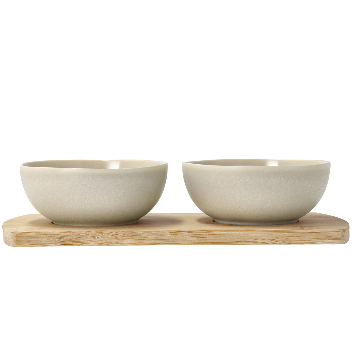 Villa Collection Shoku bambusbakke med to stentøjsskåle i soft beige
