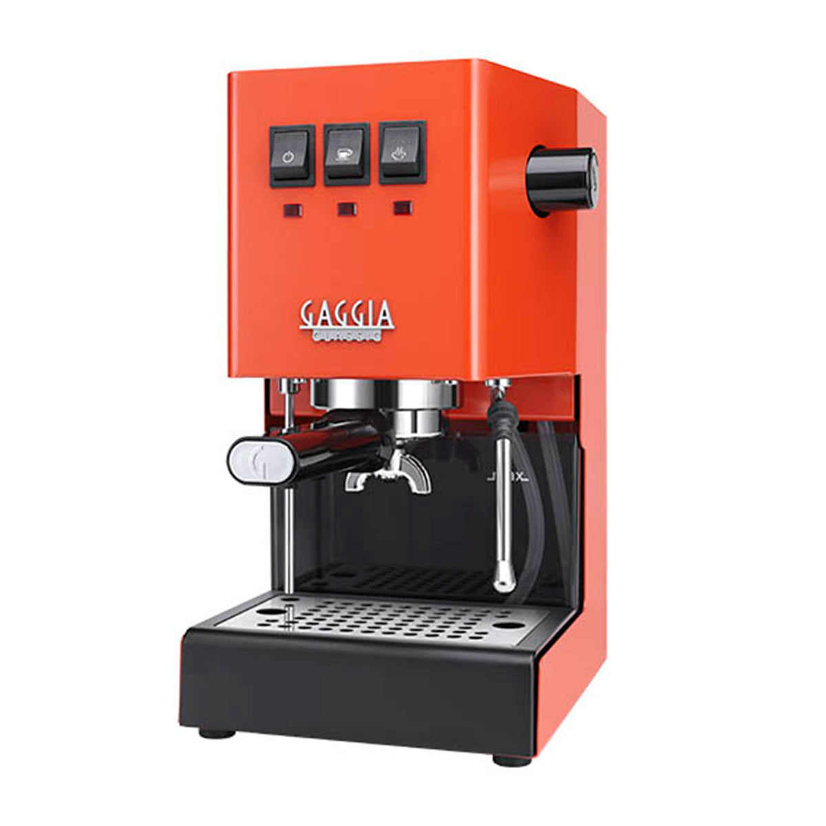 Orange Gaggia Classic E24 espressomaskine med bryggeenhed i messing