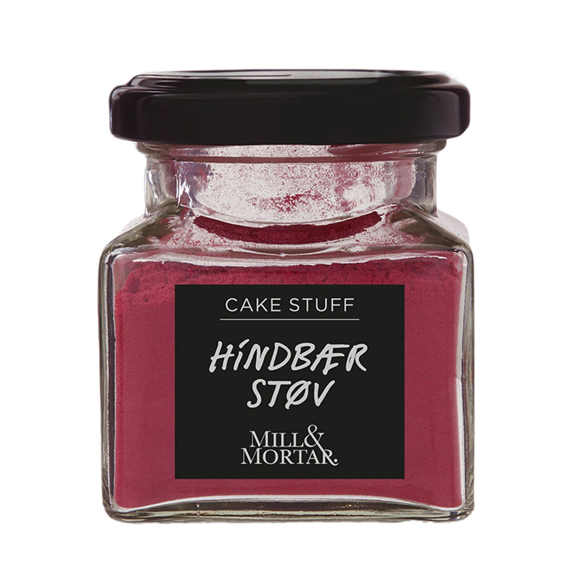 Pakke med Mill & Mortar hindbærpulver, 45 g, til kager og desserter