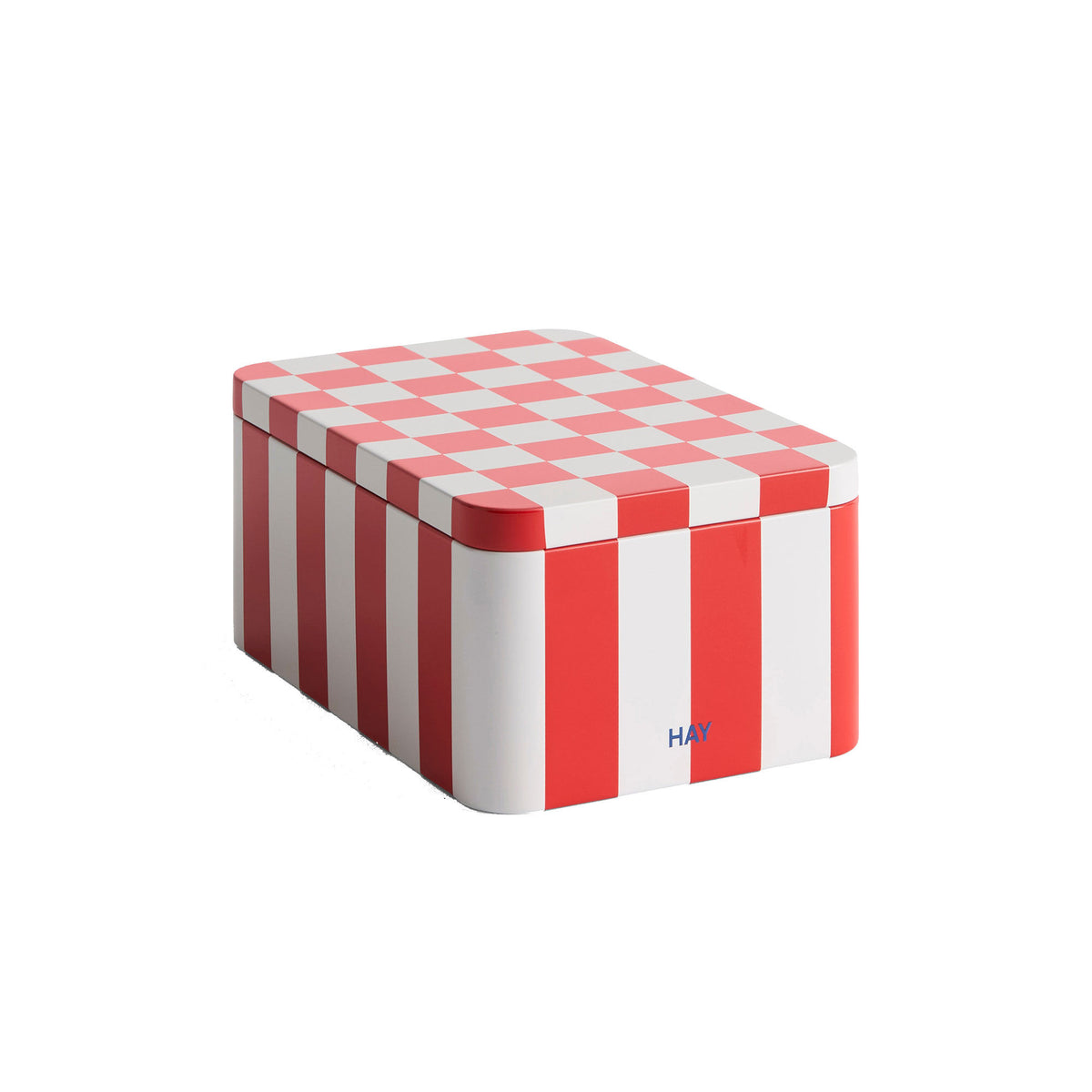 Hay Tin Container Small opbevaringsdåse i tin med rødt og off-white design