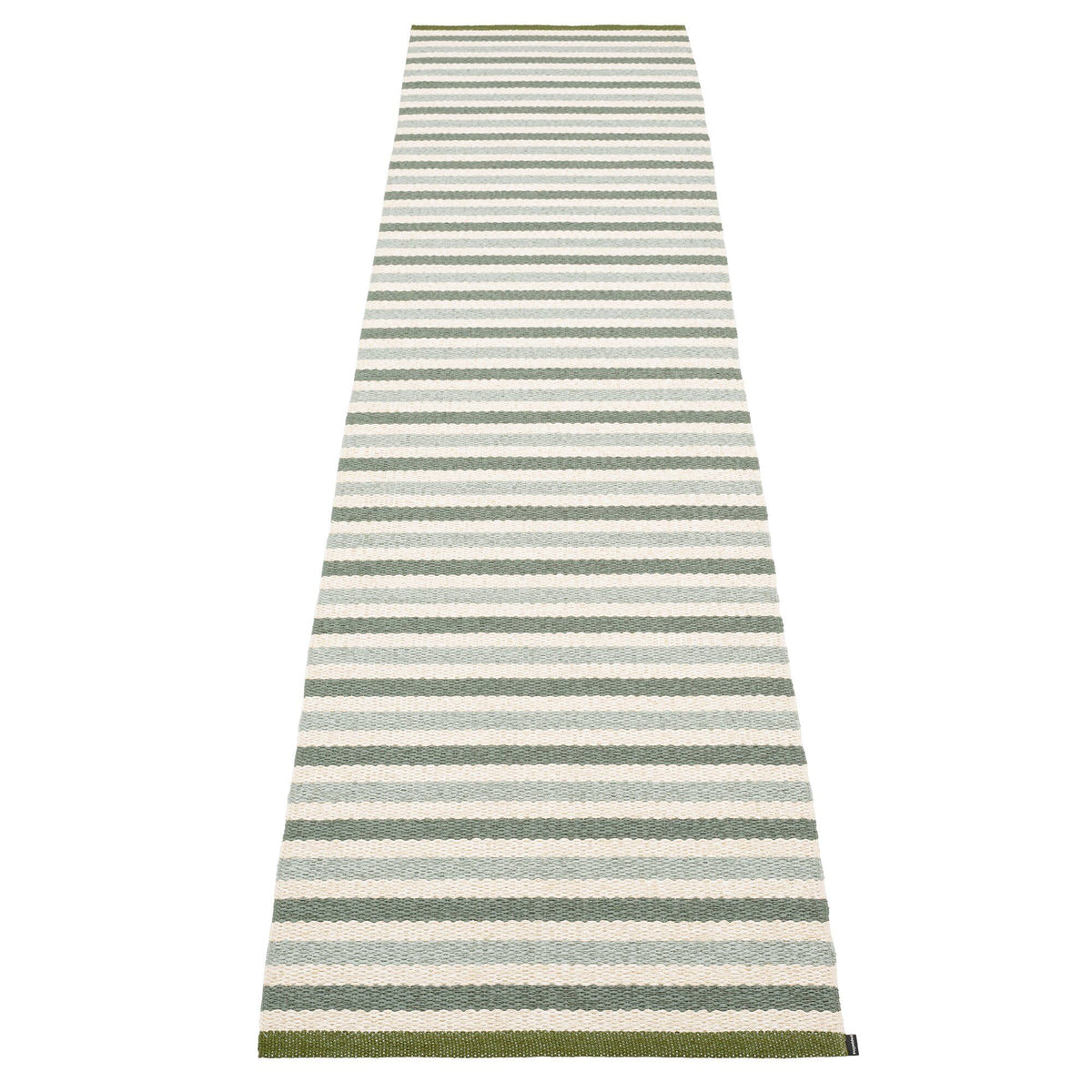 Pappelina Teo gulvtæppe 70 x 300 cm i farverne sage, army og vanilla