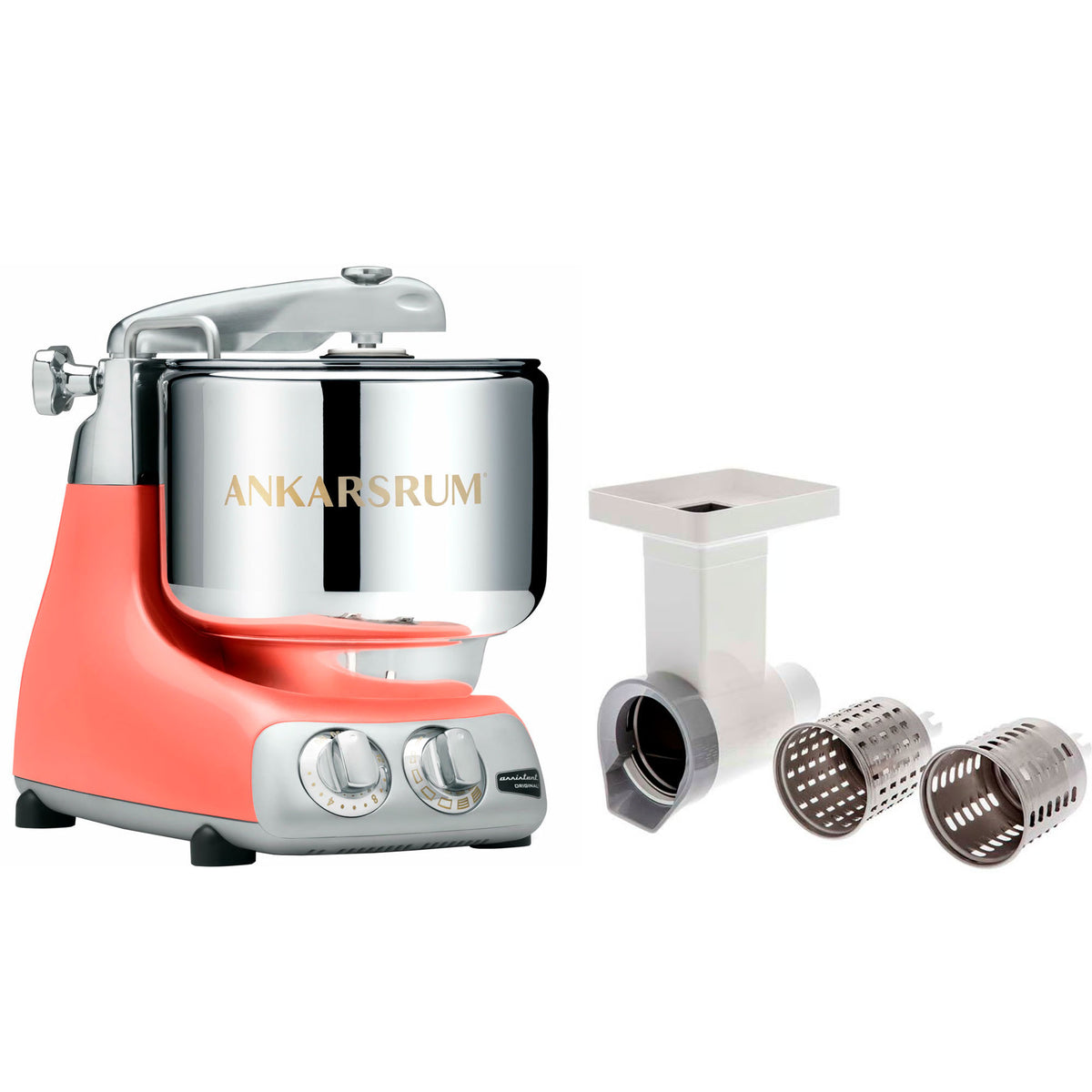 Ankarsrum Assistent Original AKM6230 køkkenmaskine i Coral Crush med grøntsagssnitter