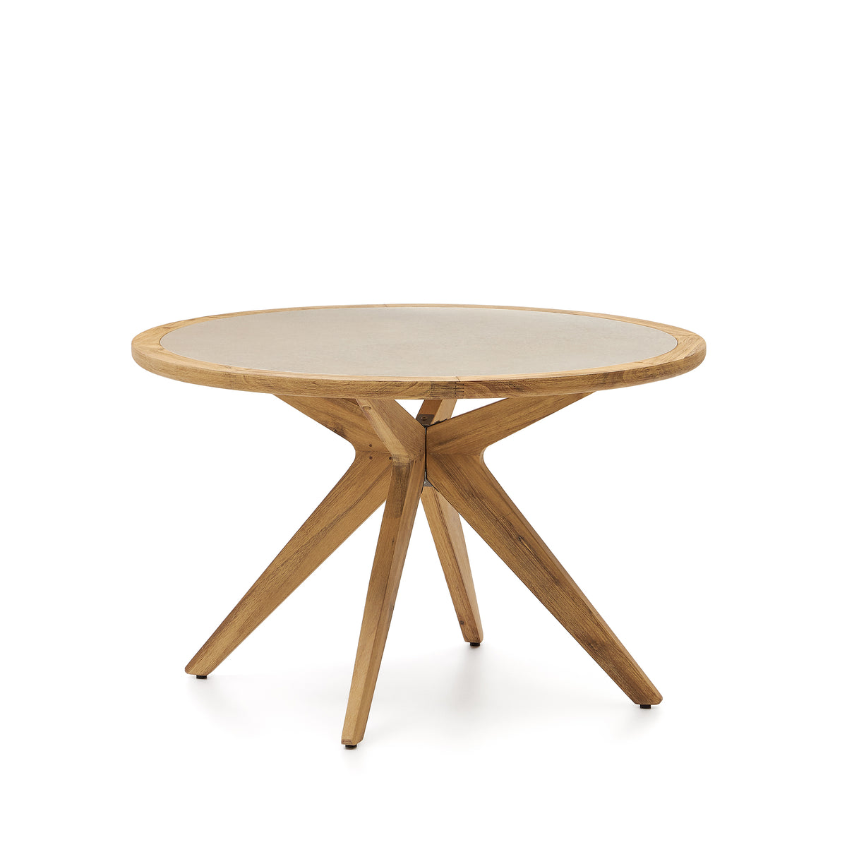 Rundt havebord Julieta fra Kave Home i polycement og akacietræ, diameter 120 cm