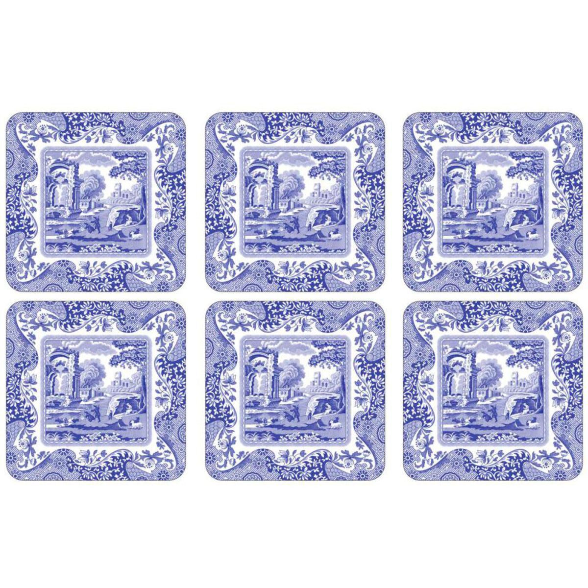 Spode Blue Italian glasbrikker med klassisk italiensk mønster i blå og hvid