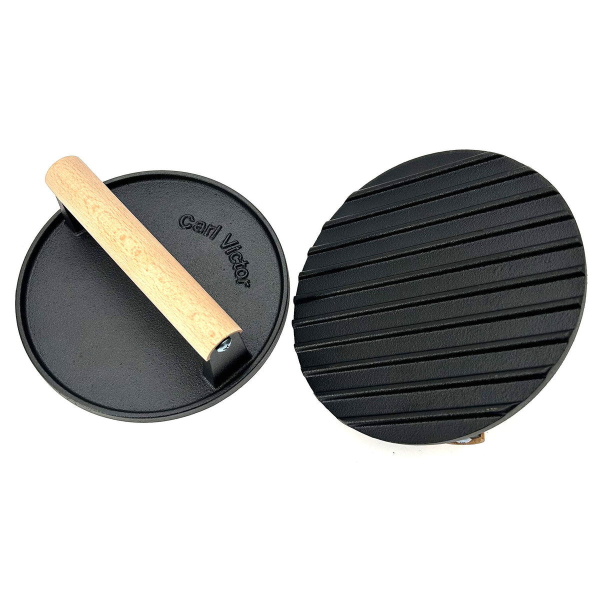 Rillet grillpresser i støbejern fra Carl Victor, 17,5 cm i diameter