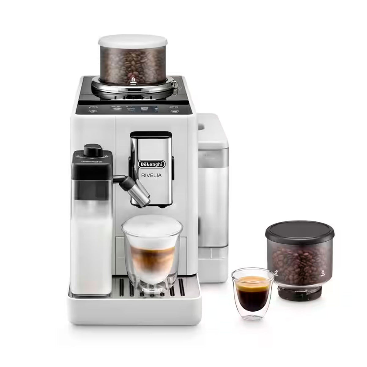Hvid De'Longhi Rivelia EXAM440.55.W helautomatisk kaffemaskine