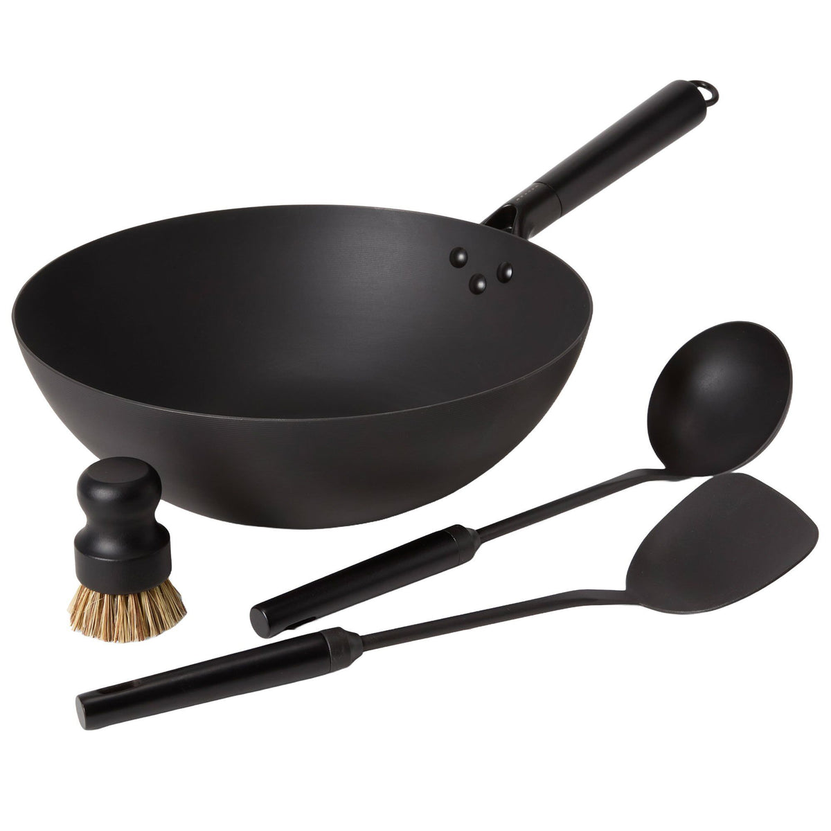 Satake wok-sæt med wok i spundet kulstofstål, 32 cm i diameter