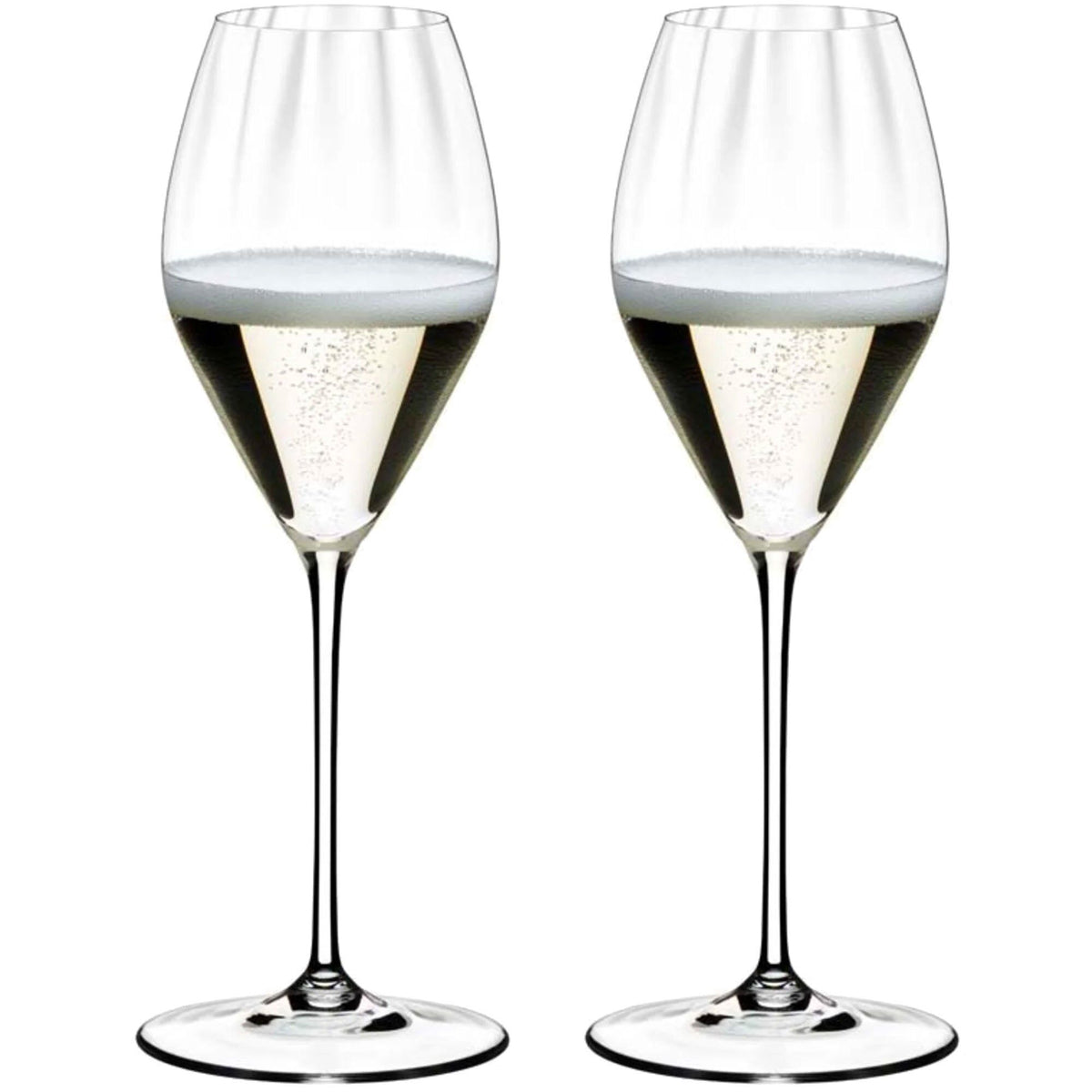 To Riedel Performance champagneglas med lysoptisk effekt i skålen