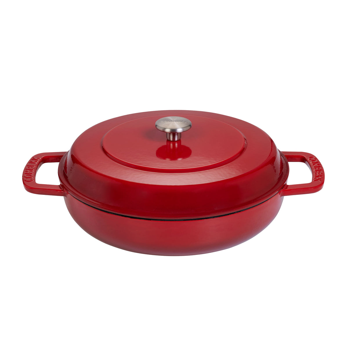 Combekk lav gryde med låg i støbejern, 28 cm og 5 liter, i farven cherry