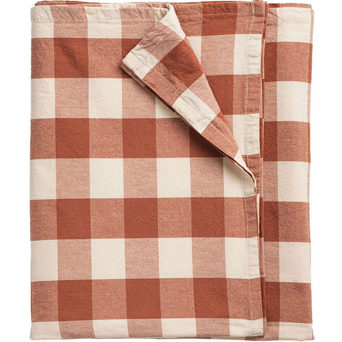 Midnatt Bertel dug med gingham-tern i brun og abrikos, 330 x 145 cm