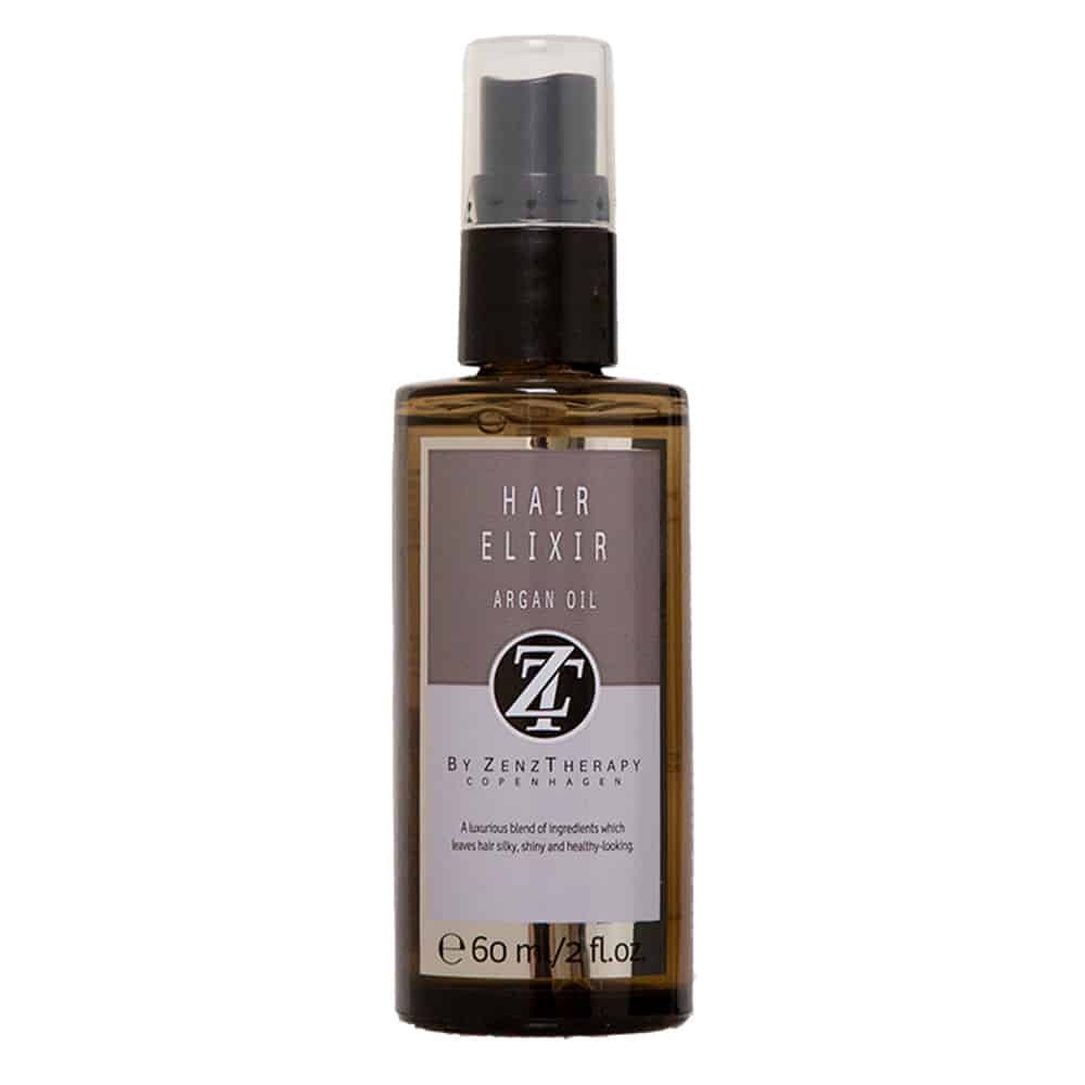 Flaske med ZenzTherapy Hair Elixir Argan Oil, hårolie på 60 ml fra ICON Hairspa