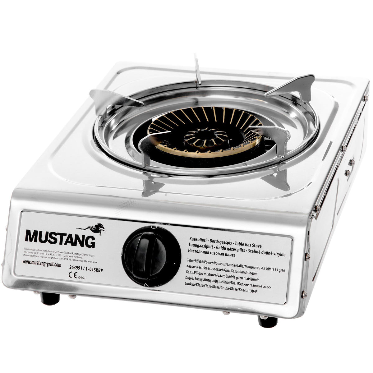Mustang gaskogeplade med én brænder i rustfrit stål, 4,3 kW