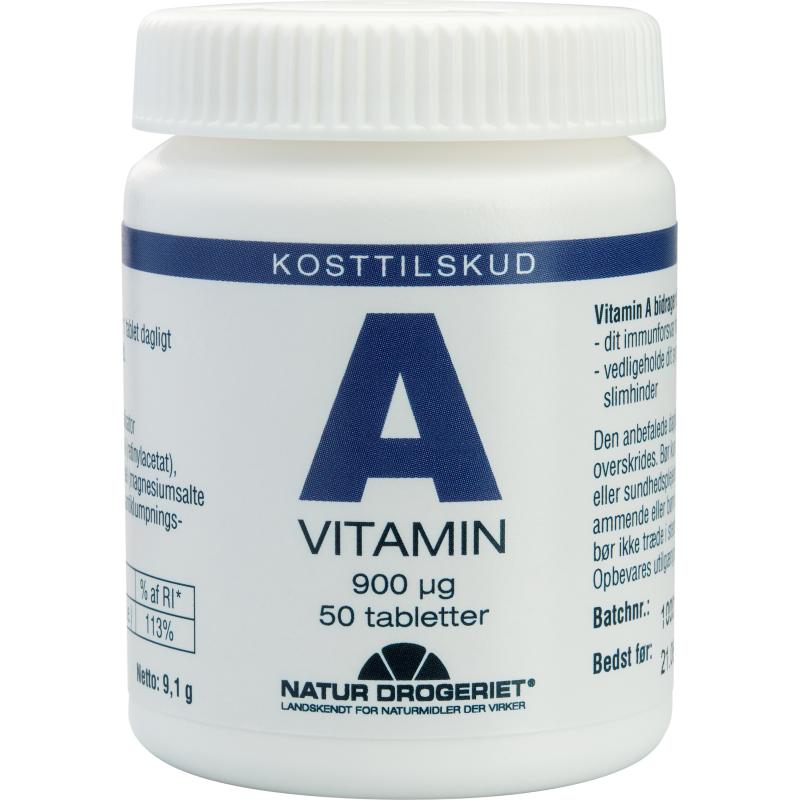 Natur-Drogeriet A-vitamin 900 µg, pakning med 50 tabletter