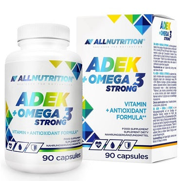 Pakning med Allnutrition ADEK + Omega 3 Strong fiskeolie, 90 kapsler
