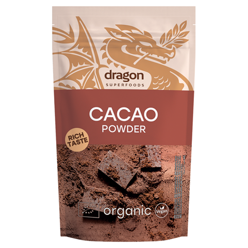 Pakning med økologisk kakaopulver, 200 gram, fra Dragon Superfoods