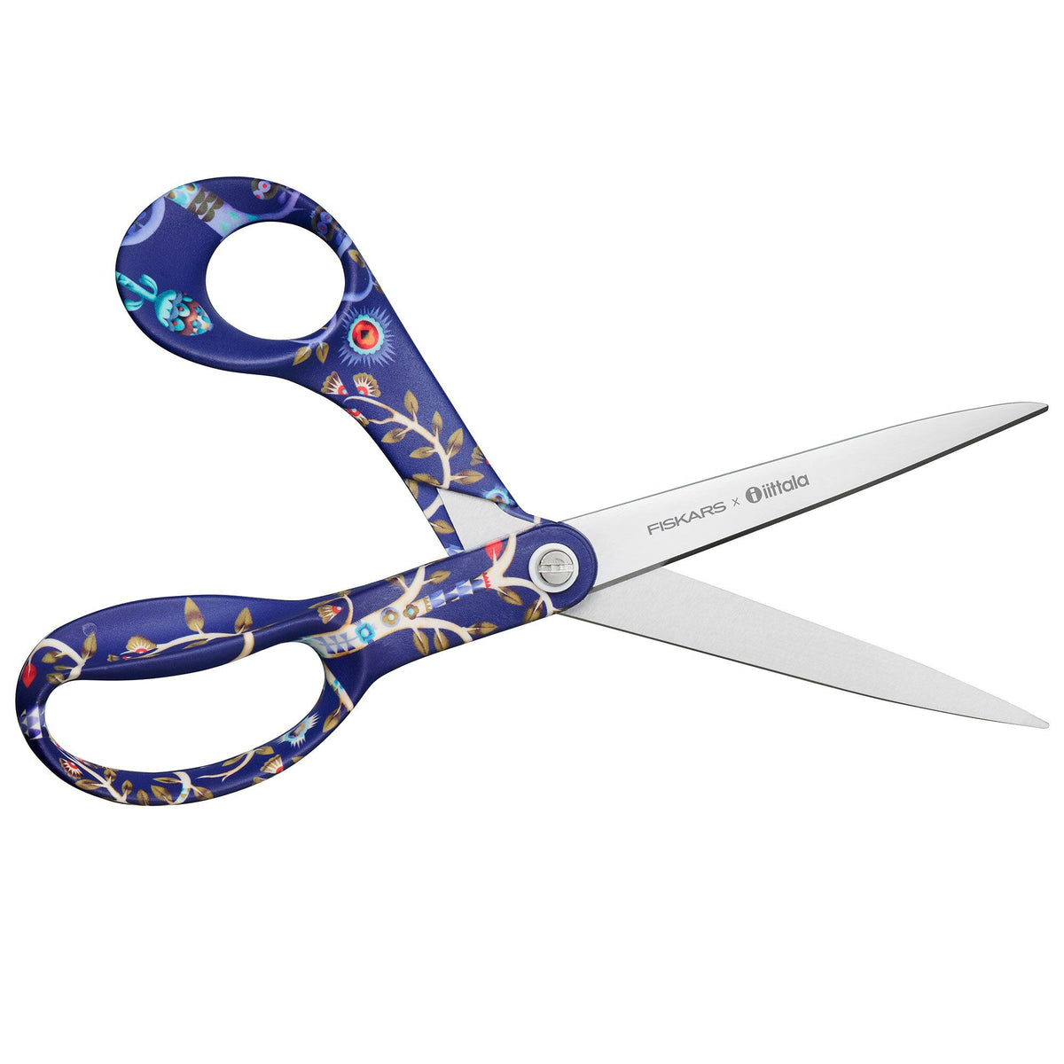 Blå universalsaks fra Fiskars x Iittala med Taika-mønster
