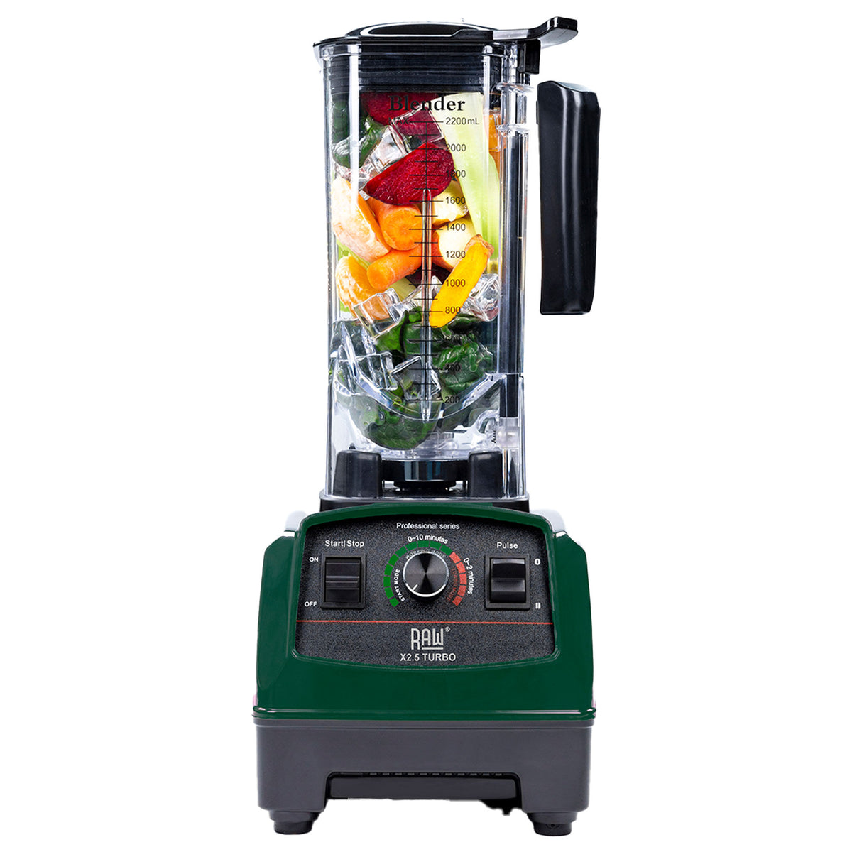 Raw X 2.5 Turbo blender i mørkegrøn med dinosaurieklistermærker