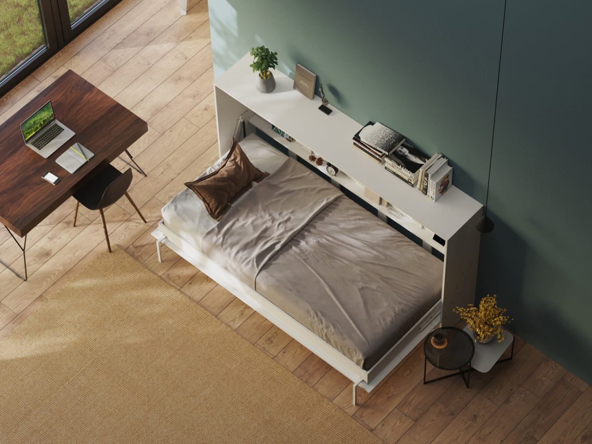 Hvid CLASSIC skabsseng i lav model, 100x200 cm, med hvidt skab og hvid front