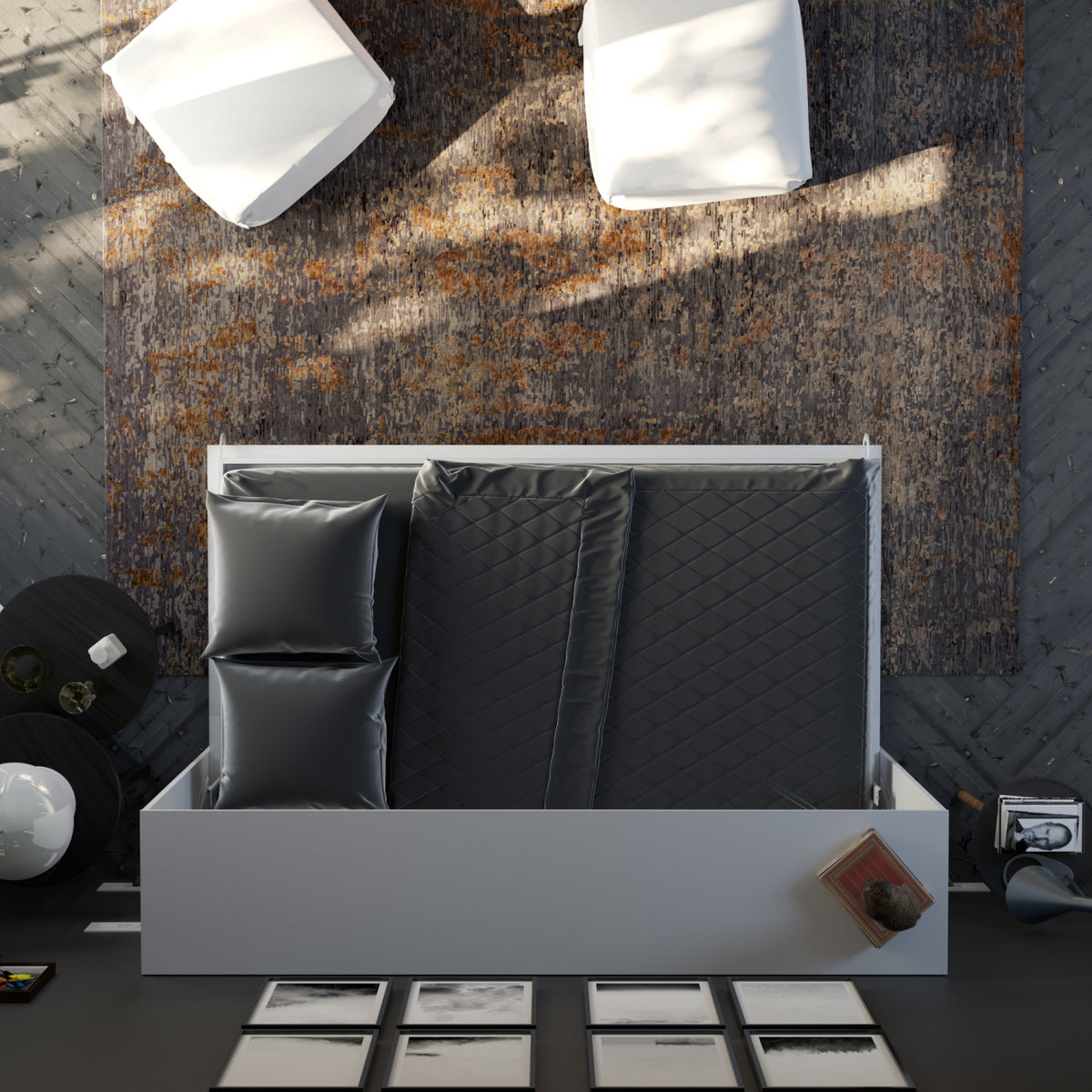 Hvid NORDIC skabsseng i lav model, 120x200 cm, med hvidt skab og hvid front