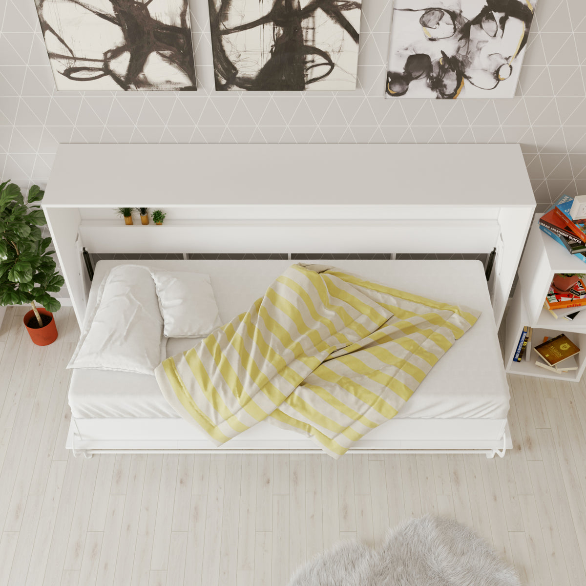 Hvid NORDIC skabsseng i lav model, 90x200 cm, med hvidt skab og hvid front