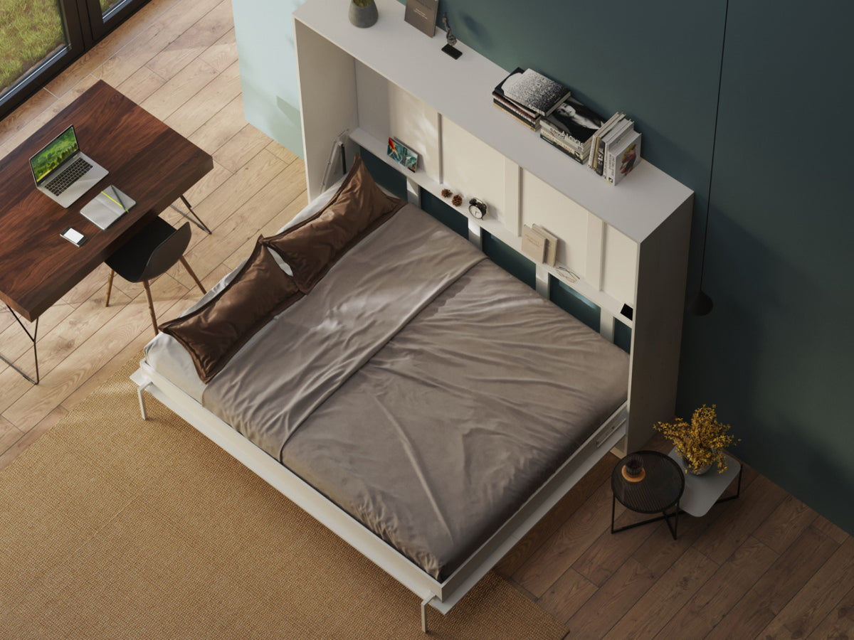Hvid CLASSIC skabsseng i lav model, 160x200 cm, med hvidt skab og hvid front