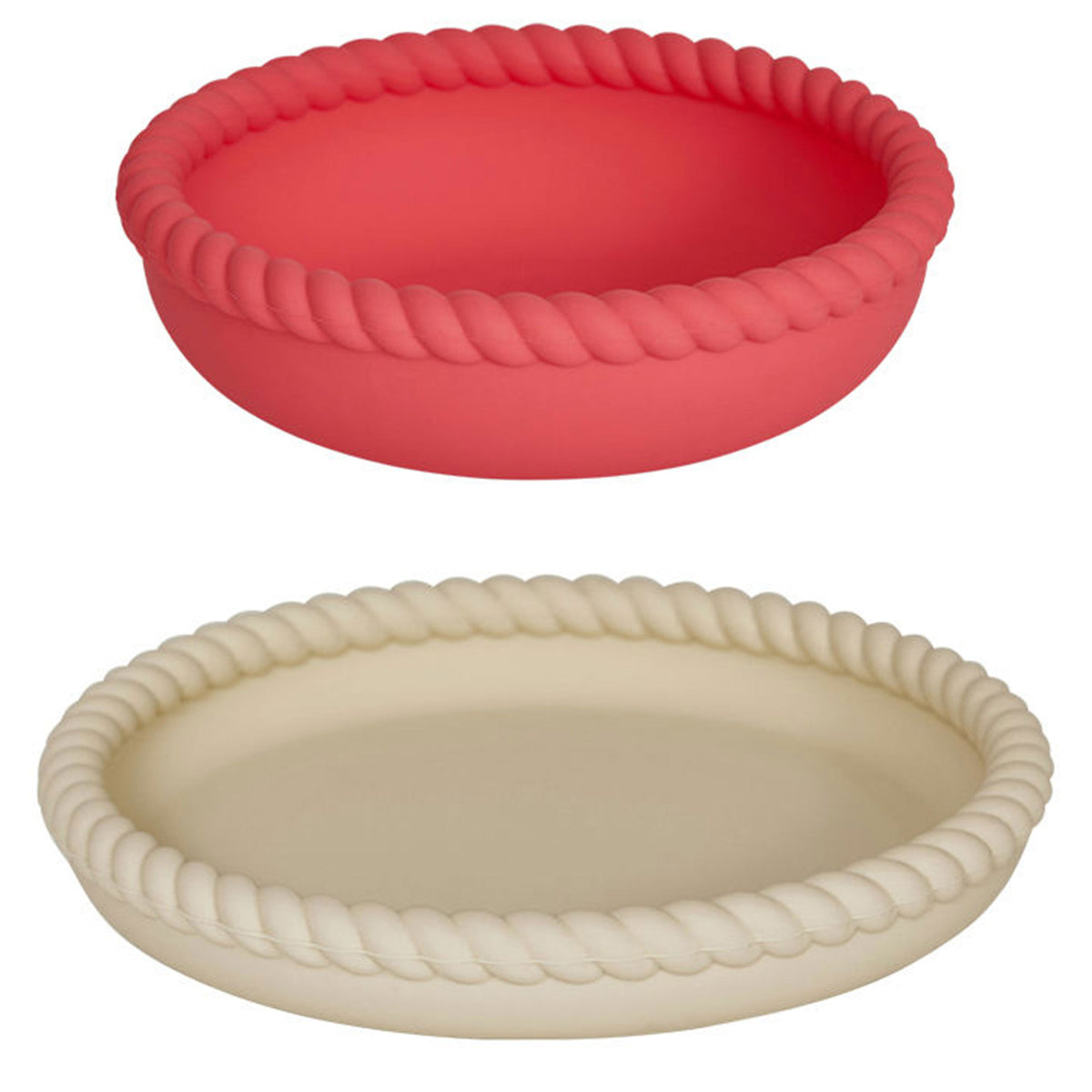 Oyoy Mini Mellow skålsæt til børn i vanilla og cherry red med snoet kant
