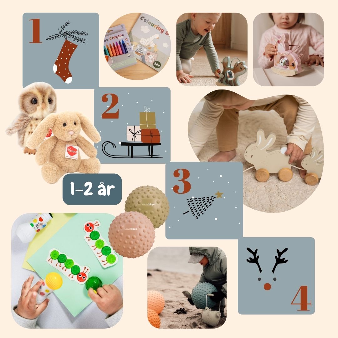 Adventskalender med 4 adventsgaver til tumling på 1-2 år, pigeudgave, fra Nordic Simply