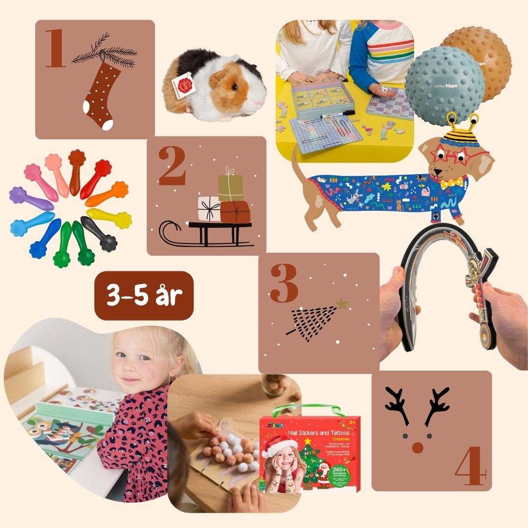 Adventskalender med 4 adventsgaver til barn på 3-5 år, drengeudgave, fra Nordic Simply